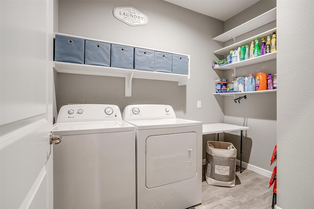817 Nicole Way, Fort Worth, TX 76028 - laundry area featuring independent washer and dryer, light wood-type flooring, and baseboards
