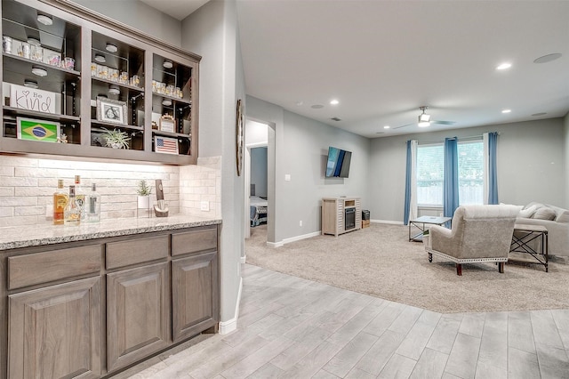 817 Nicole Way, Fort Worth, TX 76028 - living area featuring light wood-type flooring, ceiling fan, baseboards, and recessed lighting