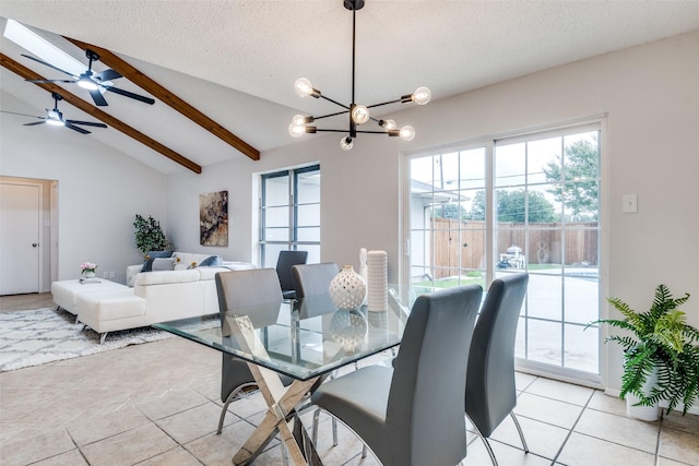 4000 Via Plata, Mesquite, TX 75150 - dining area with light tile patterned flooring, a chandelier, a ceiling fan, and a textured ceiling