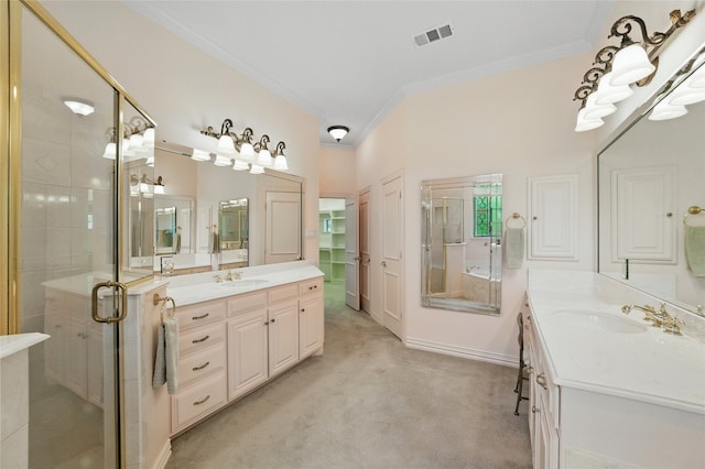 2004 Kodiak Ct, Arlington, TX 76013 - full bath with crown molding, two vanities, and a stall shower