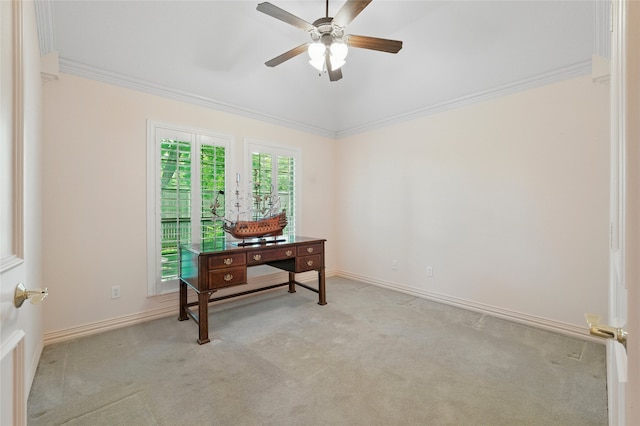 2004 Kodiak Ct, Arlington, TX 76013 - office featuring light colored carpet, crown molding, and ceiling fan