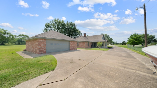 5691 Priscilla Ln, Kaufman, TX 75142 - ranch-style home featuring brick siding, a garage, a chimney, and a shingled roof
