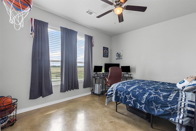 243 Fm 203, Walnut Springs, TX 76690 - bedroom featuring baseboards, an office area, and a ceiling fan
