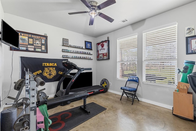 243 Fm 203, Walnut Springs, TX 76690 - exercise room with baseboards and a ceiling fan