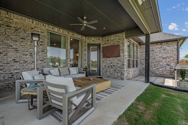 381 Oak Meadow Ln, Weatherford, TX 76085 - view of patio / terrace with an outdoor hangout area and ceiling fan