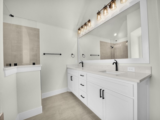 161 Altom Rd, Springtown, TX 76082 - full bathroom featuring double vanity, walk in shower, baseboards, and tile patterned floors