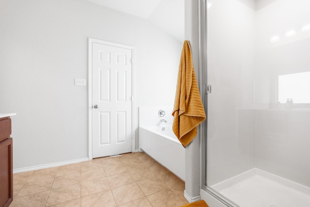 3216 Jackal Dr, Lorena, TX 76655 - full bathroom with vanity, a bath, a shower stall, and baseboards