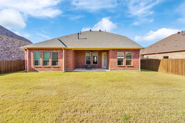 7216 Monet Ln, Grand Prairie, TX 75054 - rear view of house with a patio, brick siding, roof with shingles, and ceiling fan