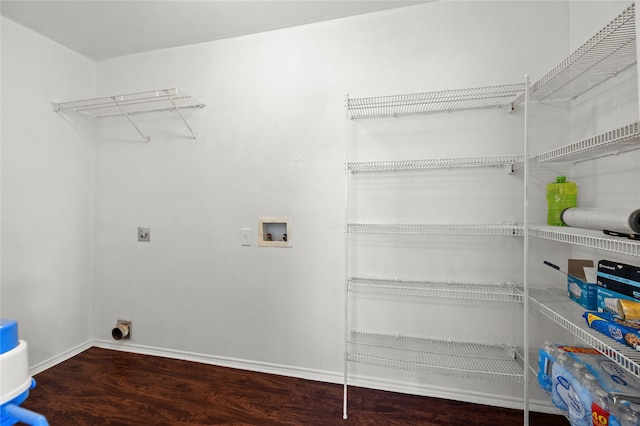 6745 Bear Hollow Ln, Watauga, TX 76137 - laundry room with hookup for an electric dryer, wood finished floors, baseboards, and hookup for a washing machine