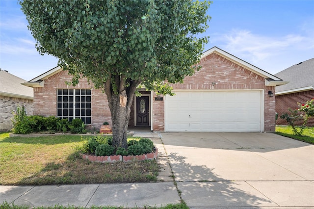 6745 Bear Hollow Ln, Watauga, TX 76137 - view of front of property featuring brick siding, an attached garage, concrete driveway, and a front yard