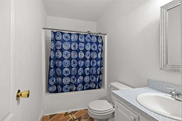 6745 Bear Hollow Ln, Watauga, TX 76137 - full bath featuring vanity, shower / bath combination with curtain, and toilet
