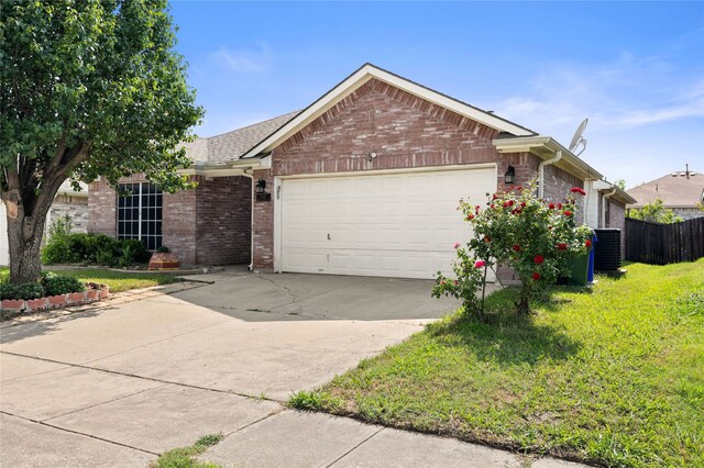 6745 Bear Hollow Ln, Watauga, TX 76137 - single story home with brick siding, an attached garage, concrete driveway, and cooling unit