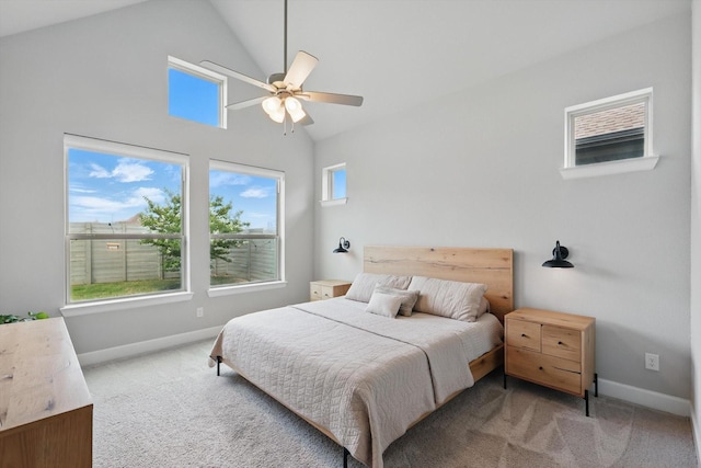 1302 20th St, Northlake, TX 76226 - bedroom featuring carpet flooring, baseboards, a ceiling fan, and high vaulted ceiling