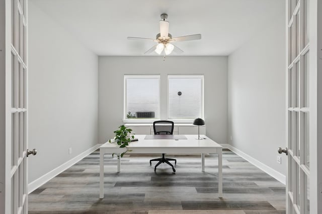 1302 20th St, Northlake, TX 76226 - home office featuring a ceiling fan, wood finished floors, and baseboards