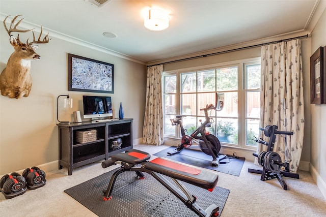 3241 Merrell Cir, Dallas, TX 75229 - workout area with ornamental molding, carpet, and baseboards