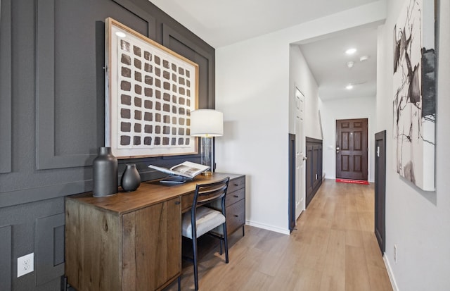 1041 Clear Dusk Ln, Forney, TX 75126 - office area with light wood-type flooring, baseboards, and recessed lighting