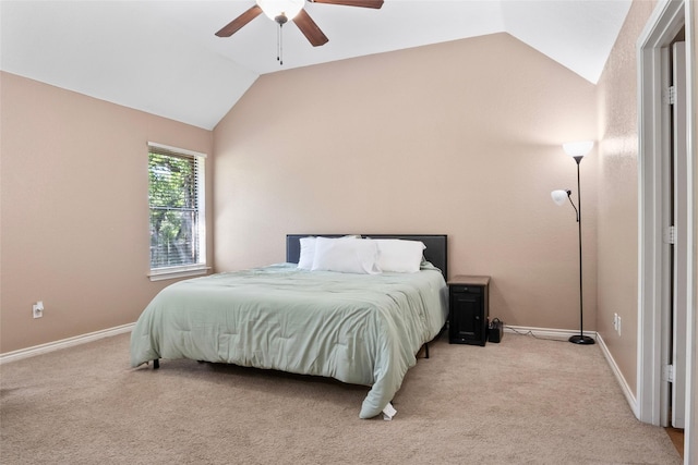 483 County Road 1591, Sunset, TX 76270 - carpeted bedroom with vaulted ceiling, baseboards, and a ceiling fan