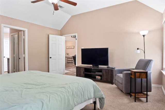 483 County Road 1591, Sunset, TX 76270 - bedroom with lofted ceiling, carpet floors, a ceiling fan, and baseboards
