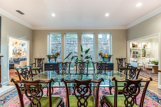 10 Carmarthen Ct, Dallas, TX 75225 - dining space featuring ornamental molding, recessed lighting, and light wood-style floors