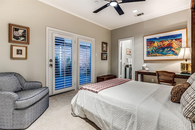 10 Carmarthen Ct, Dallas, TX 75225 - bedroom with access to exterior, ornamental molding, carpet, and ceiling fan