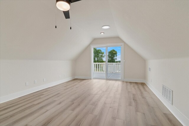 669 Massey Rd, Gunter, TX 75058 - additional living space featuring light wood-style floors, vaulted ceiling, baseboards, and ceiling fan