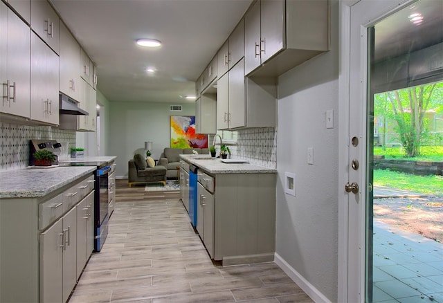 3404 Alhambra Dr, Forest Hill, TX 76119 - kitchen featuring range with electric cooktop, backsplash, dishwasher, under cabinet range hood, and recessed lighting