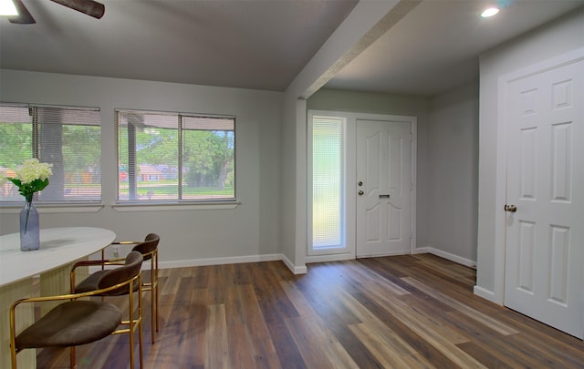 3404 Alhambra Dr, Forest Hill, TX 76119 - foyer entrance featuring baseboards, wood finished floors, a ceiling fan, and recessed lighting