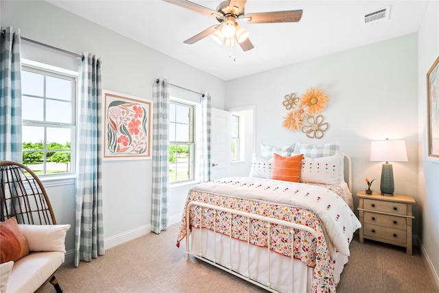 5309 Overbrook Dr, Denton, TX 76207 - bedroom featuring carpet floors, multiple windows, and ceiling fan