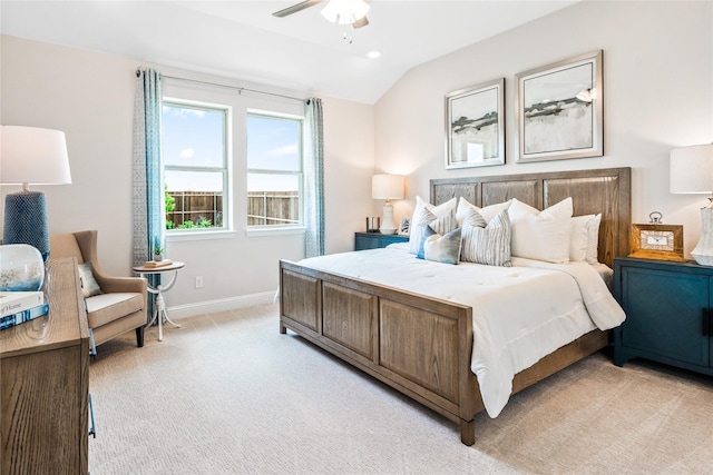5309 Overbrook Dr, Denton, TX 76207 - bedroom featuring lofted ceiling, light colored carpet, and ceiling fan