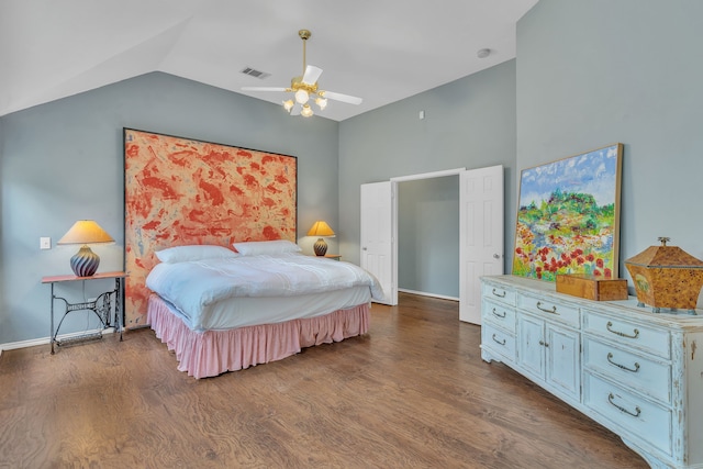 4001 Elmhill Dr, Plano, TX 75024 - bedroom with vaulted ceiling, wood finished floors, baseboards, and ceiling fan
