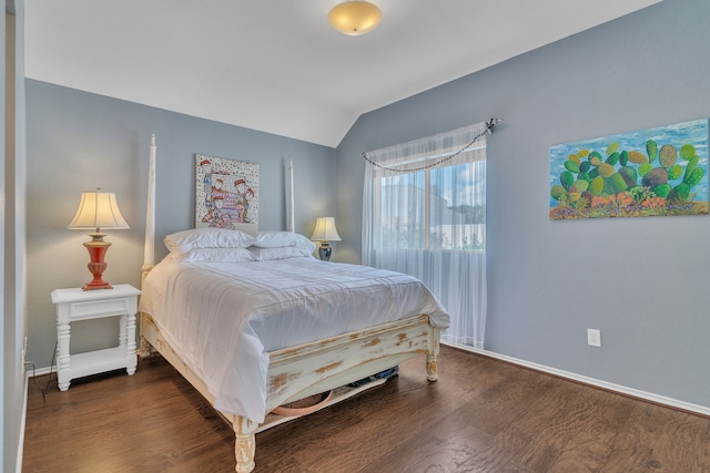 4001 Elmhill Dr, Plano, TX 75024 - bedroom with lofted ceiling, dark wood-style flooring, and baseboards