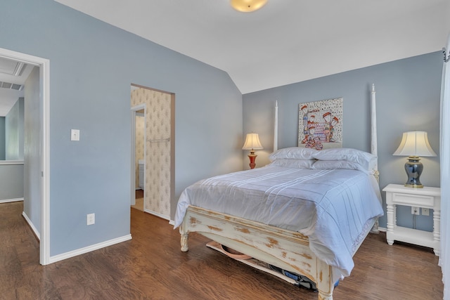 4001 Elmhill Dr, Plano, TX 75024 - bedroom featuring lofted ceiling, wood finished floors, baseboards, and attic access