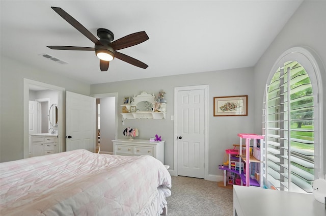 16905 Colegrove Dr, Dallas, TX 75248 - bedroom with light colored carpet, baseboards, a ceiling fan, ensuite bathroom, and a closet