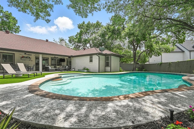 16905 Colegrove Dr, Dallas, TX 75248 - view of swimming pool featuring a ceiling fan, a patio, and outdoor lounge area