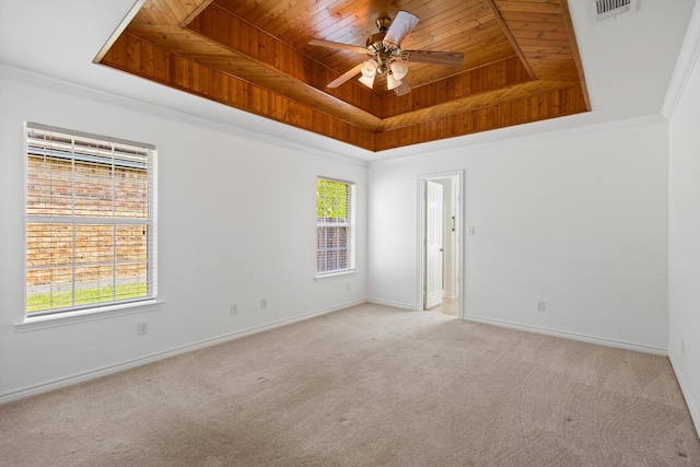 623 Madison Pl, Sherman, TX 75092 - spare room with a raised ceiling, wood ceiling, plenty of natural light, light carpet, and baseboards