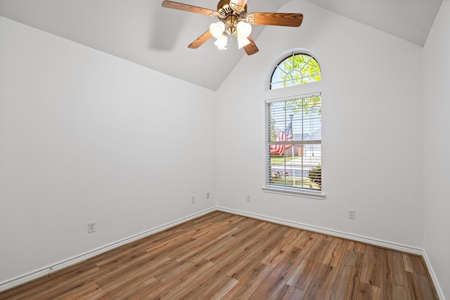 623 Madison Pl, Sherman, TX 75092 - unfurnished room featuring wood finished floors, ceiling fan, baseboards, and high vaulted ceiling