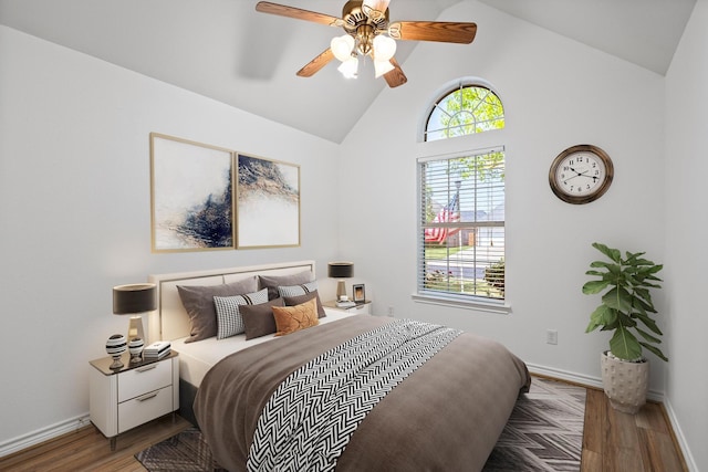 623 Madison Pl, Sherman, TX 75092 - bedroom with wood finished floors, baseboards, ceiling fan, and high vaulted ceiling