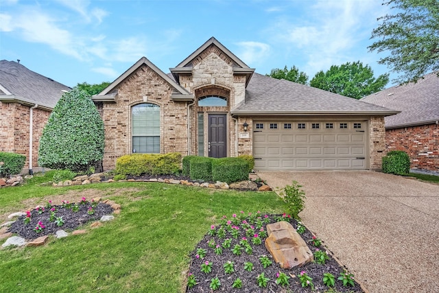 209 Pine Valley Ct, Fairview, TX 75069 - french country home with driveway, brick siding, a garage, and a shingled roof