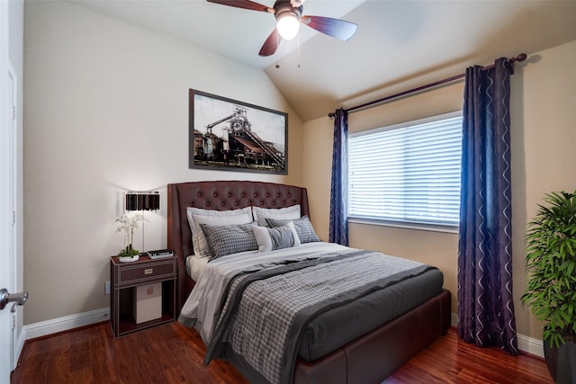 209 Pine Valley Ct, Fairview, TX 75069 - bedroom featuring vaulted ceiling, baseboards, wood finished floors, and a ceiling fan