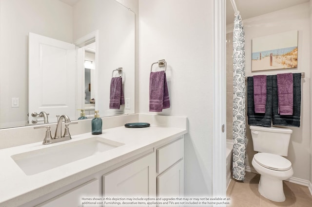 4622 Bel Air Dr, Midlothian, TX 76065 - bathroom with vanity, toilet, tile patterned flooring, and shower / bath combo with shower curtain