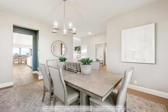 4622 Bel Air Dr, Midlothian, TX 76065 - dining area featuring a chandelier, wood finished floors, baseboards, and recessed lighting