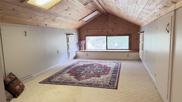 573 S Preston Ave, Van Alstyne, TX 75495 - additional living space with wooden ceiling, vaulted ceiling, carpet, wooden walls, and baseboards