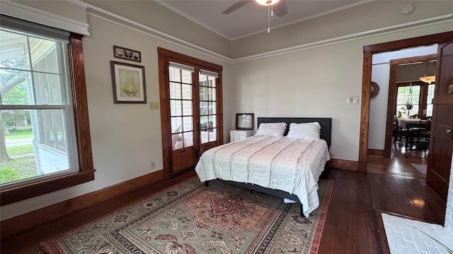 573 S Preston Ave, Van Alstyne, TX 75495 - bedroom with wood finished floors, crown molding, baseboards, french doors, and ceiling fan