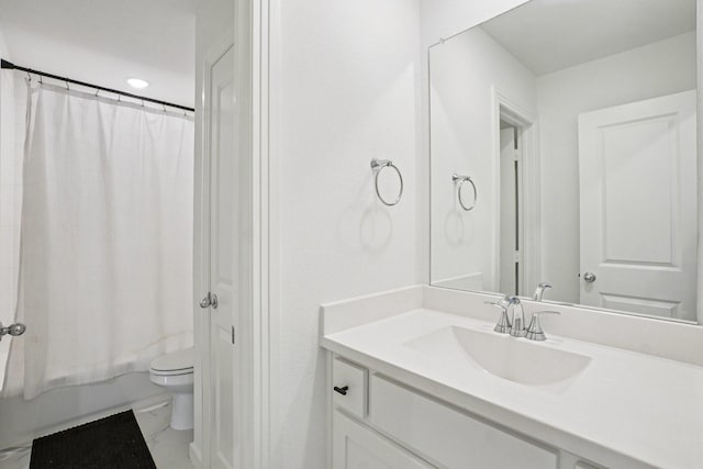 422 Firecrest Ln, Celina, TX 75009 - bathroom with marble finish floors, vanity, toilet, and shower / tub combo with curtain
