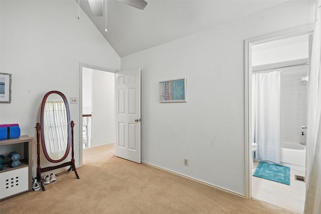 211 Cimarron Trl Unit 8, Irving, TX 75063 - unfurnished bedroom with light colored carpet, ensuite bathroom, and high vaulted ceiling