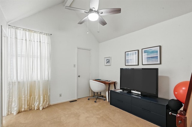 211 Cimarron Trl Unit 8, Irving, TX 75063 - carpeted home office with lofted ceiling and a ceiling fan