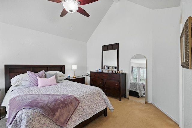 211 Cimarron Trl Unit 8, Irving, TX 75063 - bedroom featuring light colored carpet, high vaulted ceiling, ceiling fan, beamed ceiling, and baseboards
