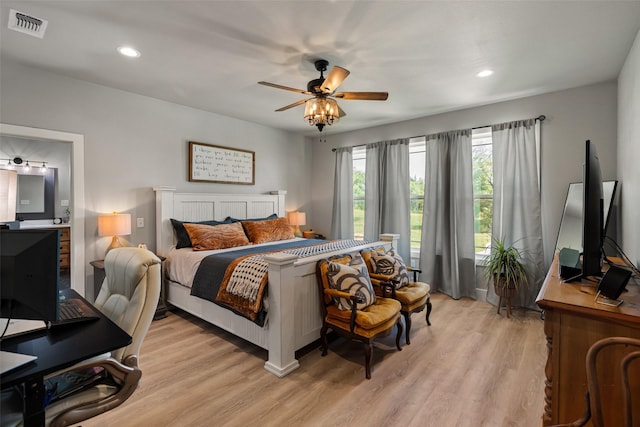 100 Tall Grass Ct, Weatherford, TX 76087 - bedroom with light wood-style flooring, a desk, recessed lighting, and ceiling fan