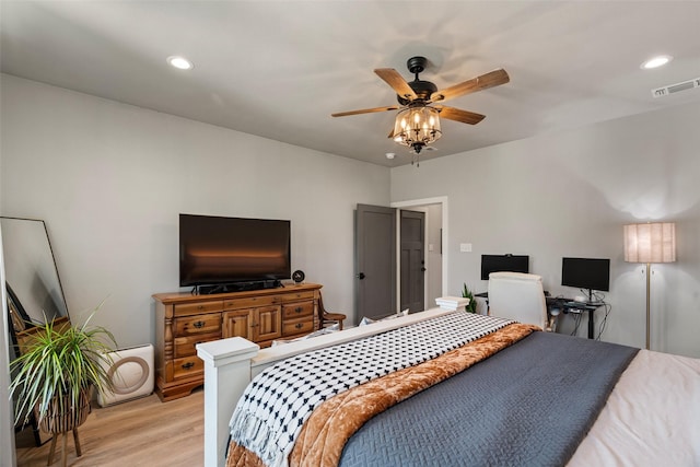 100 Tall Grass Ct, Weatherford, TX 76087 - bedroom featuring light wood finished floors, recessed lighting, and a ceiling fan