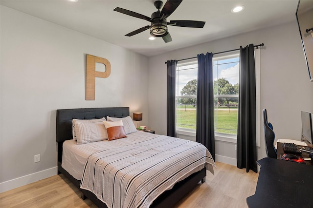 100 Tall Grass Ct, Weatherford, TX 76087 - bedroom featuring recessed lighting, baseboards, light wood-style floors, and ceiling fan